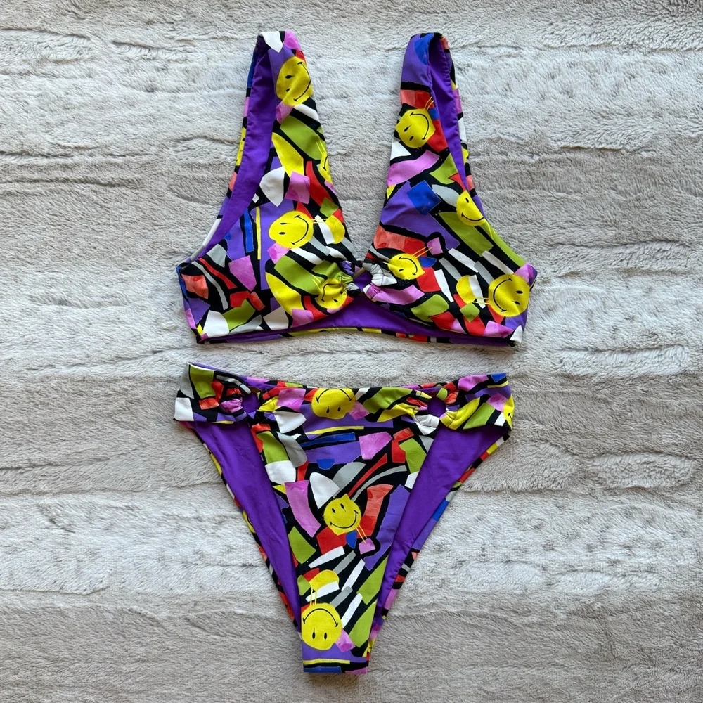 Maaji Smiledelic Talia Ring Front Bralette Bikini Top and Bottom Size M - Picture 2 of 7